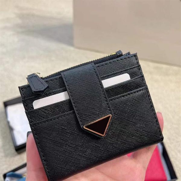

woman mens short wallets designer wallet mini card holder purse real leather zipper pocket fashion clutch bags handbags triangle t259t, Red;black