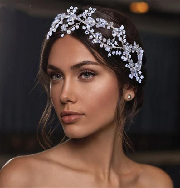 

wedding bridal rhinestone headband crystal hairband pearls crown tiara hair accessories jewelry princess queen head ornament headd6104965, Slivery;golden