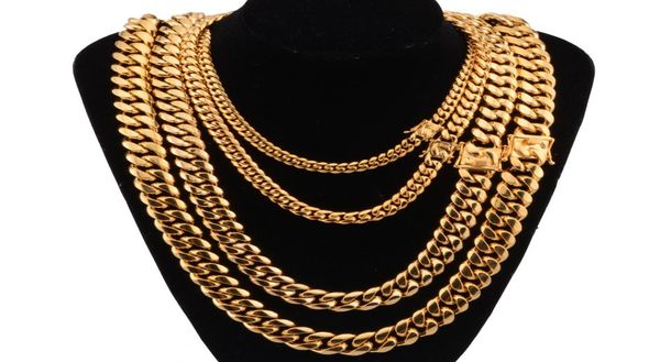 

gold stainless steel solid clasp cuban link chain 81014mm 18202430inches heavy long necklace2672972, Silver