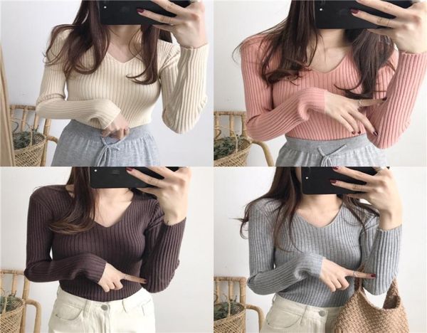 

sweater women039s autumn and winter vneck slim pullover heart machine with pit strips inside tight long sleeve knitted und7040343, White;black