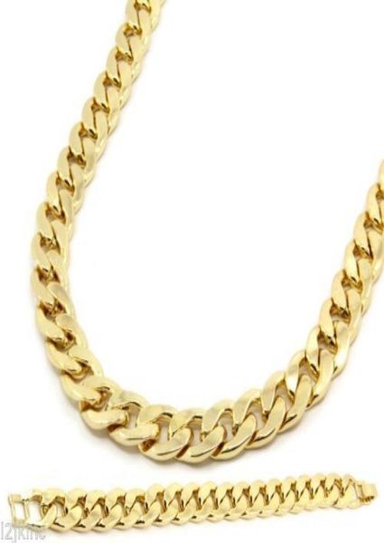 

new mens gold silver plated cuban hip hop miami necklace chain bracelet set 15mm 8inch 30inch5371946
