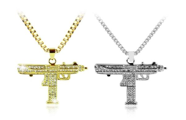 

rhinestone uzi gun pendant necklaces long link chain fashion necklace for hip hop jewelry 10pcslot2344802, Silver