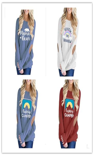 

mama bear graphic t shirts moms girl tees happy camper autumn patched letter long sleeves monogram rainbow print pullovers lx4773914, Black
