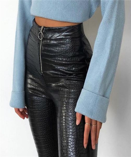 

women's pants & capris autumn women pu leather high waist trousers fashion ladies streetwear cb5791166, Black;white