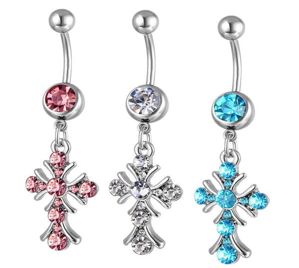 

d0550 cross belly navel button ring mix colors01234564018028, Silver