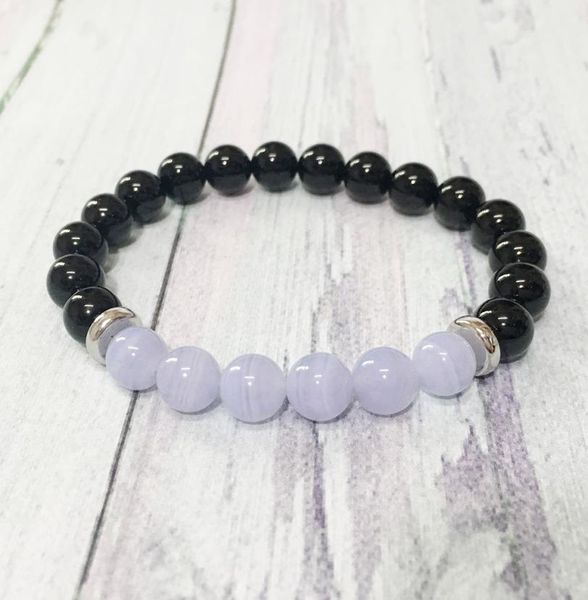 

mg0309 natural blue lace agate bracelet power black onyx gemstone bracelet protection from negative energy bracelet9334903