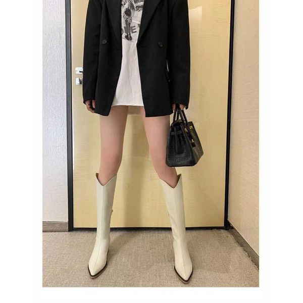 

boots dress shoes grape mom studiolee western denim pointed head autumn winter thick heel long sleeve women knight 221013, Black
