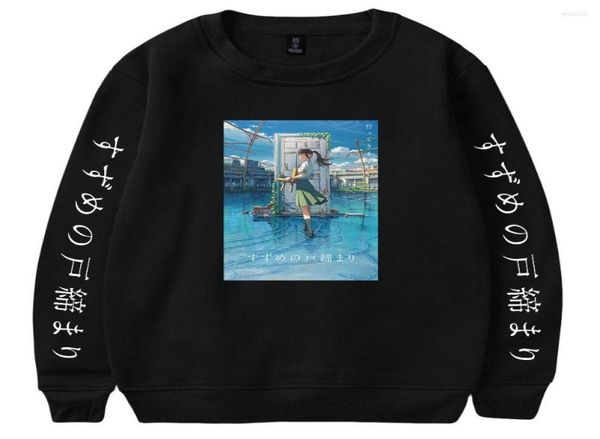 

men039s hoodies suzume no tojimari crew neck hoodie letter pattern printed harajuku oneck7321576, Black