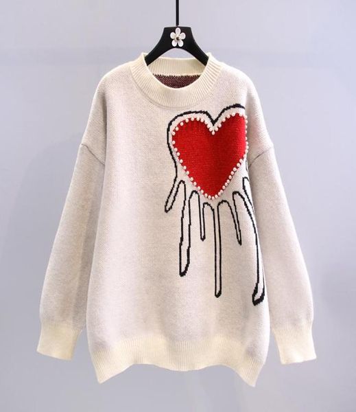 

women039s sweaters korobov 2021 autumn winter women vintage streetwear hit color pearls embroidery love sueter mujer korean pul5925279, White;black