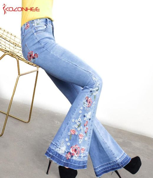 

embroidery stretching flare jeans women stretching bellbottoms jeans for girls trousers for women large size ak973181876, Blue