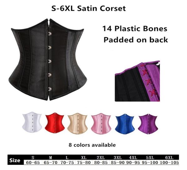 

14pcs plastic boned women back padded gothic satin underbust bodyshaper big plus size white bridal corset fashion lady039s wais8875807, Black;white