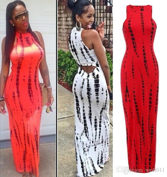 

fashion 2020 women tank dress casual vestido print lady summer bandage bodycon stretch party clubwear long maxi dress7235154, Black;gray