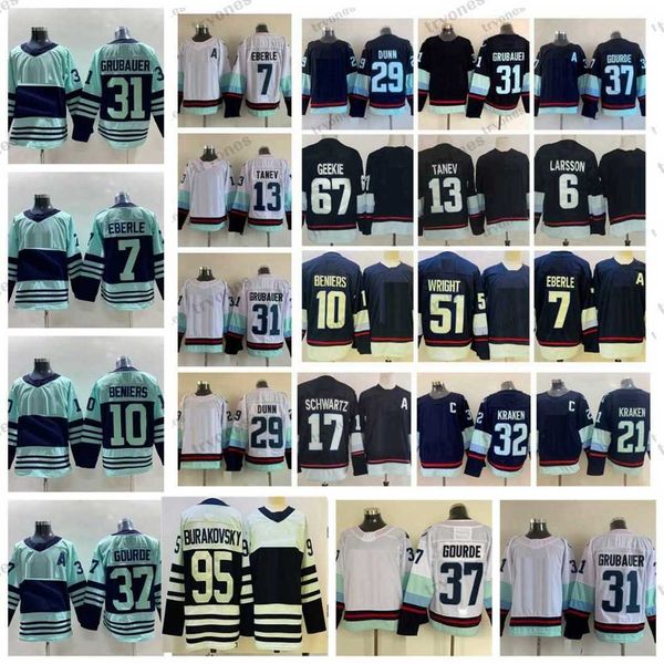 

2022 reverse retro 2.0 hockey jerseys matty beniers eberle morgan geekie yanni gourde jaden schwartz philipp grubauer adam larsson vince dun, Black;red