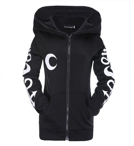 

women gothic punk zipper hoodie sweatshirt ladies hooded coat jacket sports 2612468, Black