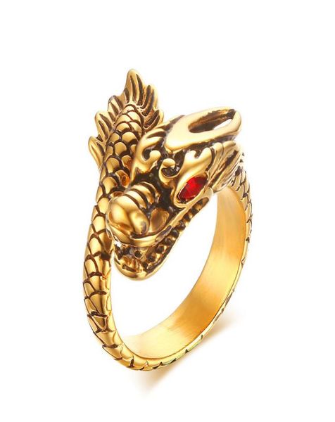 

men039s stainless steel dragon ring fashion punk biker finger rings jewelry size 7103019606, Silver