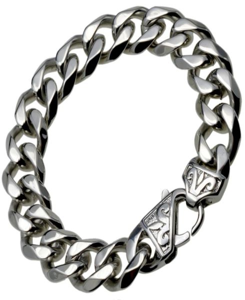 

b188 silver tone stainles s steel mens bracelet cuban curb link 135mm 19cm 20cm 21cm 22cm 23cm 24cm length9914468, Black