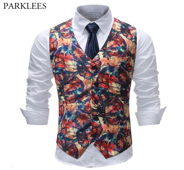 

vintage floral print suit vest men 2018 brand new wedding party dress vests slim fit sleeveless waistcoat for men gilet homme8979904, Black;white