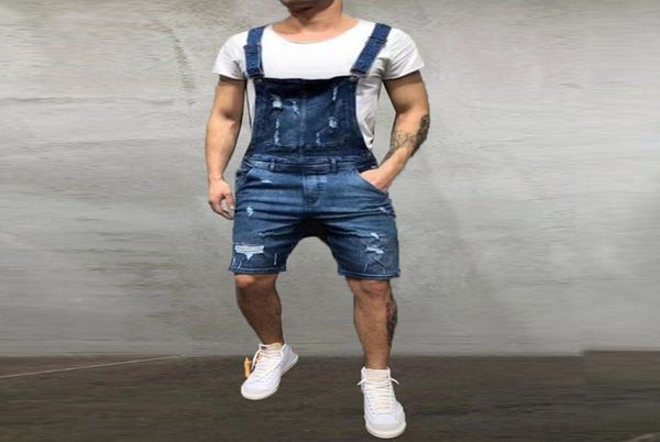 

men039s ripped jeans jumpsuits shorts 2019 summer fashion hi street distressed denim bib overalls for man suspender pants3415322, Black