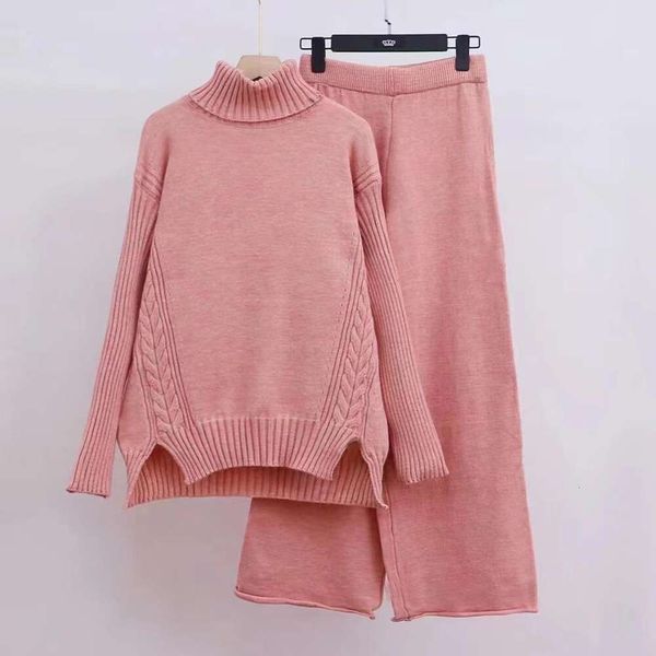 

autumn and winter style lazy sweaters wind loose turtleneck sweater set women fashionable wide legged pants two, White;black