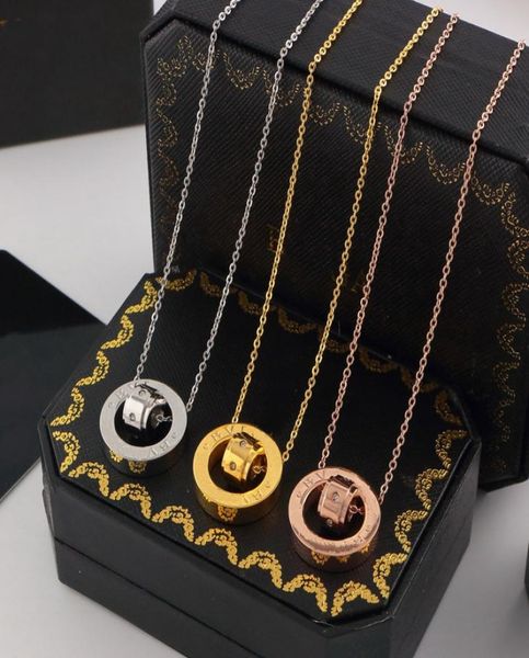 

new arrive fashion lady 316l titanium steel letter b 18k plated gold necklaces with double circles diamond pendants 3 color3667328, Silver