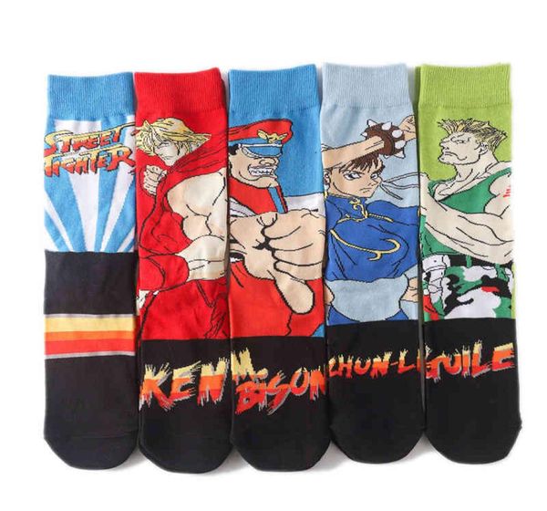 

5 pairs mens fighter series cartoon street fighting anime socks6861700, Black
