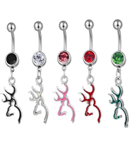

d0067 browning deer belly navel button ring mix colors0125304356, Silver