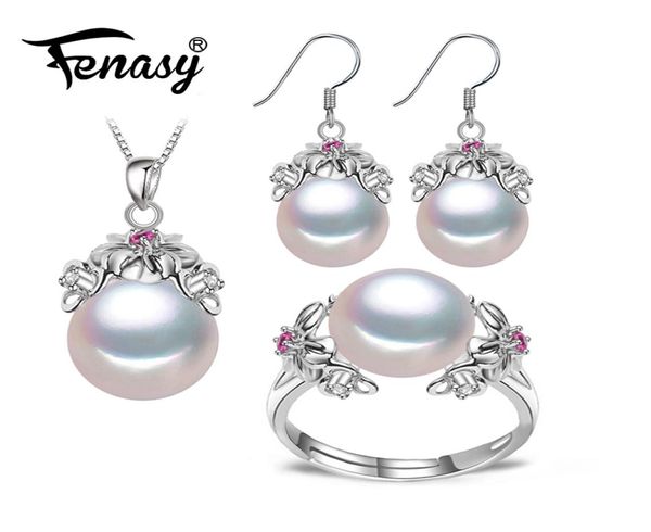 

fenasy 925 sterling silver natural pearl ruby jewelry sets for women vintage dangle earrings bohemian flower necklace j1907184444557