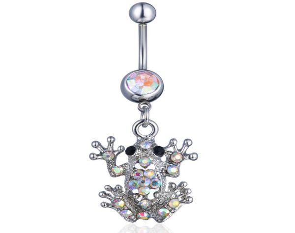 

d0727 frog clear ab color belly navel button ring0123451764424, Silver