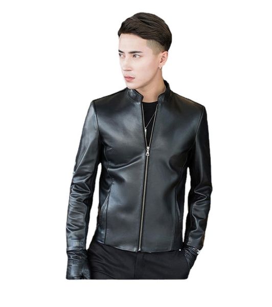 

men's leather faux natural genuine coat men 's sheep jacket stand collar single spring autumn and winter slim korean 230831, Black