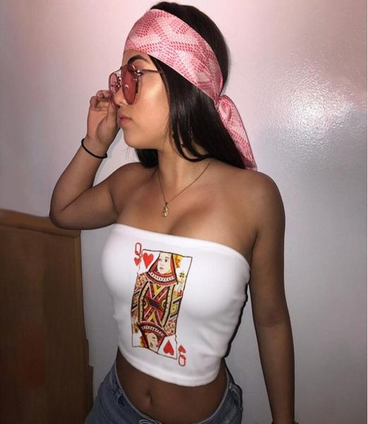 

new playing card embroidered tube tshirt012345674316051, White