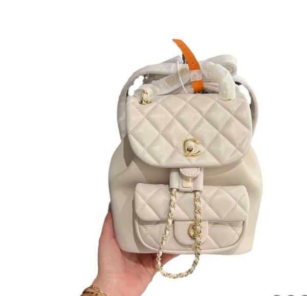 

luxury esign letter plaid backpack womans embroidered oil wax leather book bag cc bag vintage handbag real leather messenger with box