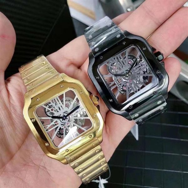 

quality watch high man classic quartz movement men watches designer stainless steel bracelet new arrivals wristwatch gift skeleton328u, Slivery;brown