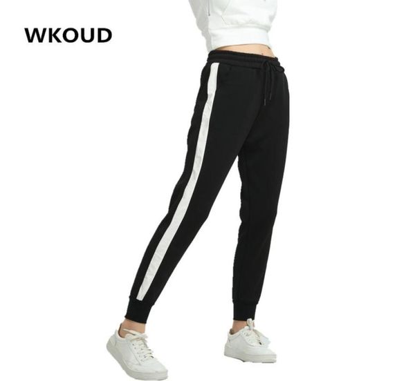 

wkoud women pants side striped sweatpants spring anklelength loose harem trousers black with white female casual wear p80958312457, Black;white