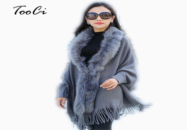 

fashion new autumn and winter women faux fur collar cape shawl cardigan women tassel knit cardigan sweater poncho d18920017894332, White;black