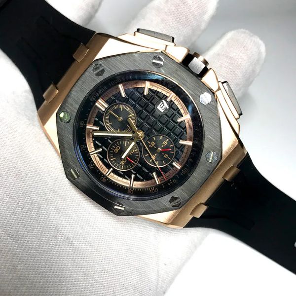 

2023 royal watch men's rose gold case white dial automatic mechanical sweeping movement 44mm sapphire glass all sub dials working oak a, Slivery;brown