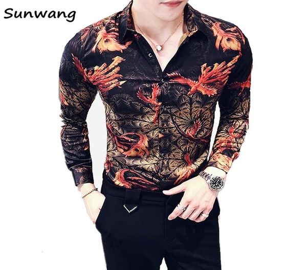 

2020 new autumn mens shirts regular fit unique dress flower slim fit male casual long sleeve shirt men fashion5704751, White;black
