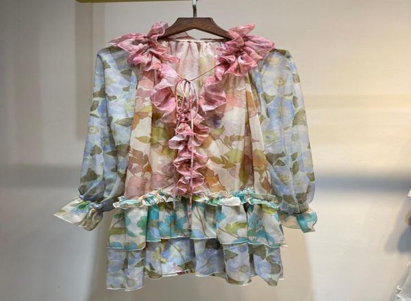 

lian fashion chiffon dress 2021 autumn winter new ruffle ruffle print romantic long sleeve short dress4321232, Black;pink