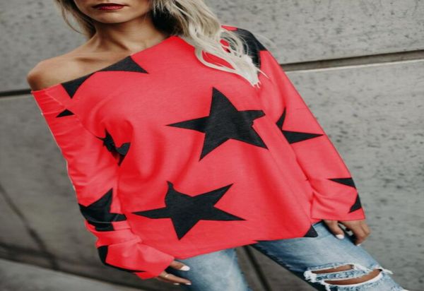

autumn women tshirt 2020 spring strapless star printed long sleeve crop tshirt women039s tshirts plus size s4xl5747673, White