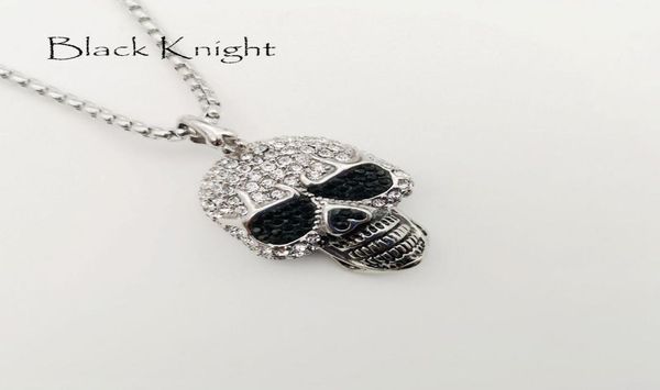 

black knight full rhinestones bling bling skull pendant neckalce silver color stainless steel skull punk necklace blkn07803590606