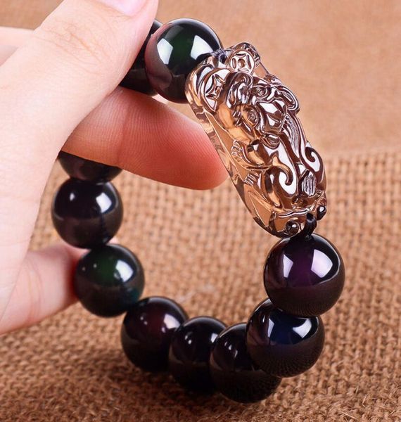 

natural stone men bracelet black obsidian beads with ice obsidian pixiu brave troops rosary buddha jewelry for men and women j19077245072