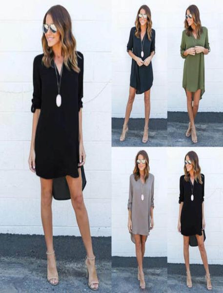 

women long sleeve spring summer dress loose waist solid shirt dress ladies woman casual mini women dress vestidos5412200, Black;gray
