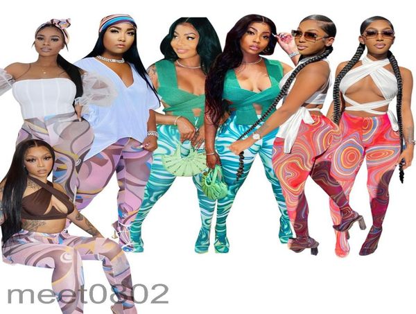 

women pants 2021 summer new designer fashion women039s casual printing leggings trousers multicolor slim mesh elastic stoc2619992, Black;white