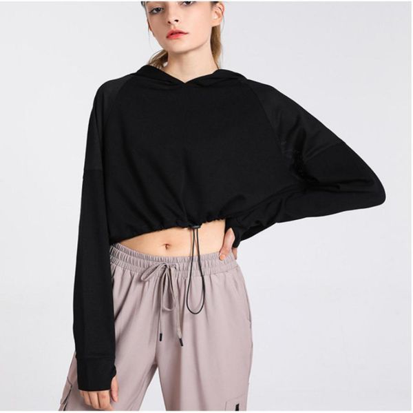 

yoga outfit 34 with navel bare sports sweatshirt women039s hooded slim pullover fitness long sleeve shirts9543877