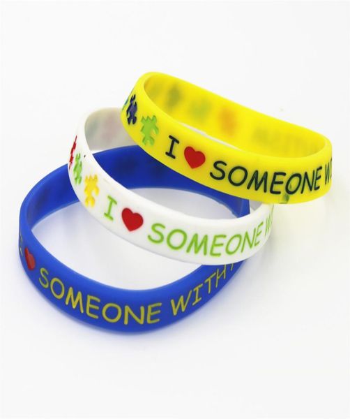 

3pcslot i love someone with autism silicone wristband alert jewelry puzzle silicone braceletsbangles adults gift sh1478360846, Golden;silver
