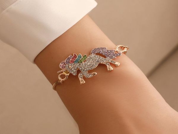 

s810 fashion jewelry colorful rhinstone unicorn bracelet adjustable chain bracelet5005271, Black