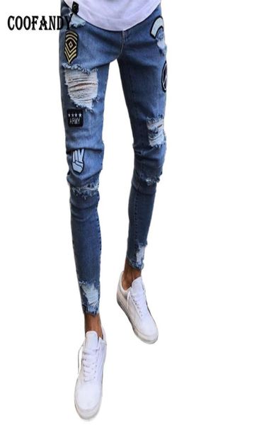 

men fashion middle waist patchwork stretchy pocket jeans all seasons causal full length2731498, Blue