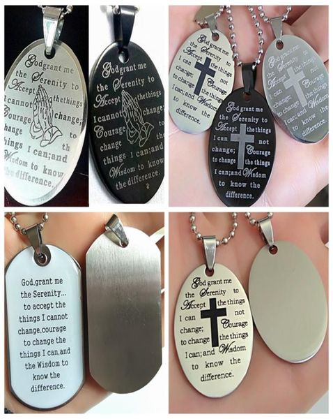 

30pcs whole mix lot of serenity prayer stainless steel pendant necklaces mens jesus religious jewelry 6 styles mixed man gift4735897, Silver