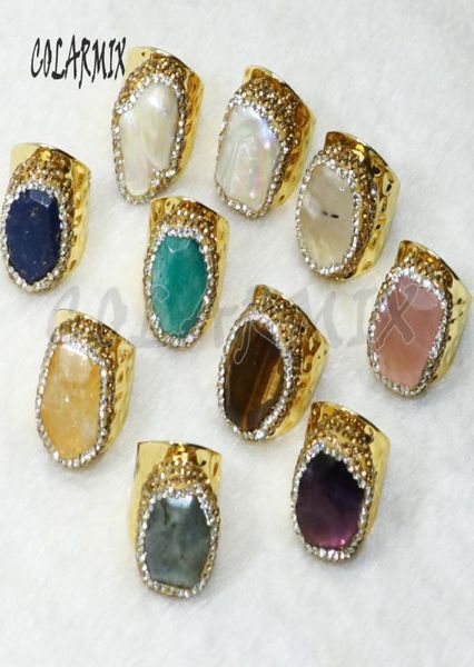 

6 pcs gold color druzy rings cat eyes stone gold rhinestone adjustable rings party jewelry jewelry fashion for girl gift 80904805424, Golden;silver