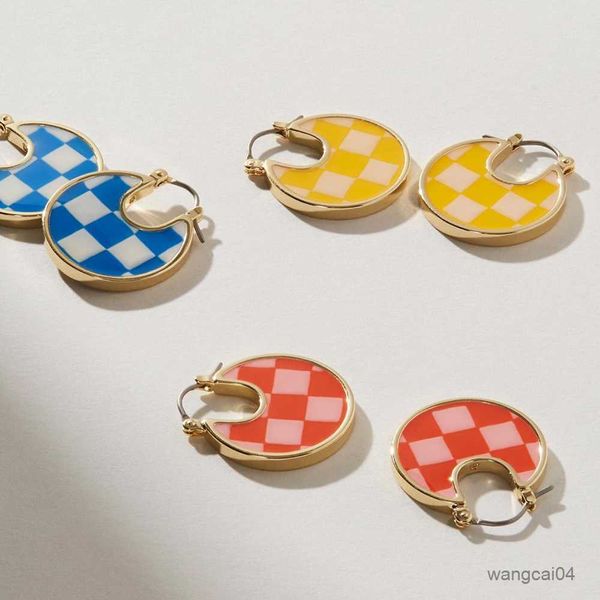 

charm lady sunset marble blue checker dandelion earrings r230901, Golden