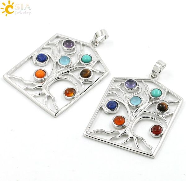 

csja 2017 reiki 7 chakra stone beads energy healing point dowsing the chakras theory necklace tree life charms pendant jewelry gif3808180, Bronze;silver